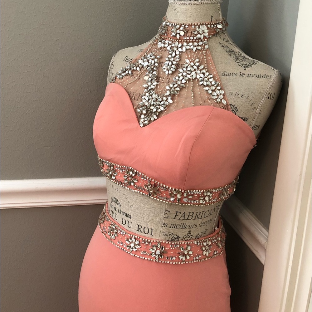 🔴FINAL CLEARANCE NEW ALYCE PARIS SZ 6 PINK CORAL TWO PIECE BEAD ILLUSION GOWN - Picture 7 of 15